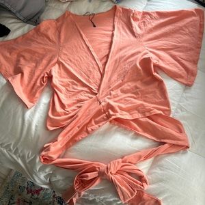NWOT Rebdolls Peach Wrap Around Kimono Crop Top